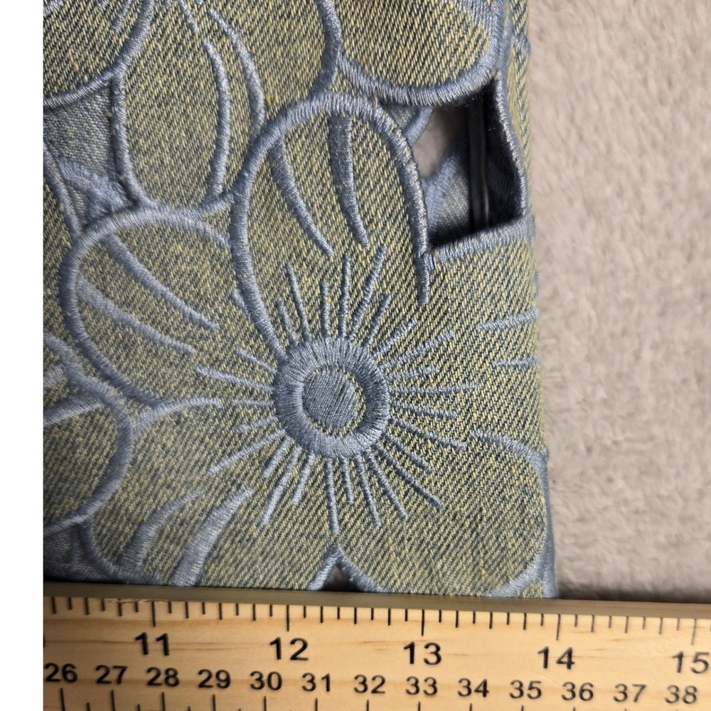 Cynthia Rowley Floral Eyelet Cutout Wide Leg Denim Pants Light Wash 28 - Picture 12 of 15